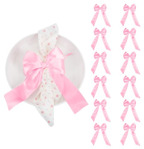 PH PandaHall 12 Stück Rosa Schleifenband Schleifen-Serviettenring Fliege Kerzenhalter-Dekoration Geschenkverpackung Satin-Schleifen Serviettenhalter für Party-Tischdekoration Hochzeit Geburtstag