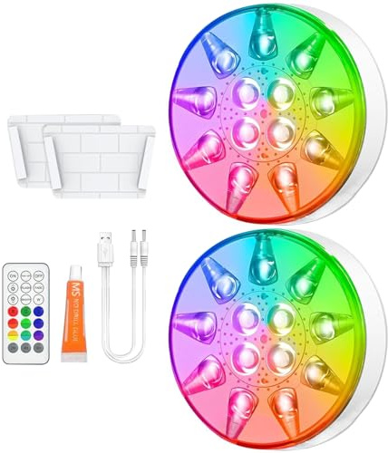 brooksnaji Luces para Piscina - Luces LED Para Piscina Con Mando a Distancia | 2 Unidades Focos Impermeables 16 Colores Para Exterior Jardín Terraza Porche