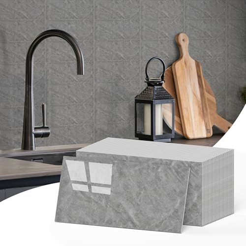 Vieshful 25 Pezzi Piastrelle Adesive 10x20cm, Pannelli PVC Effetto Marmo Impermeabili, Ideali come Pannello Cucina Paraschizzi o Rivestimento Bagno per Cucina, Bagno, Lavanderia, Camino Grigio