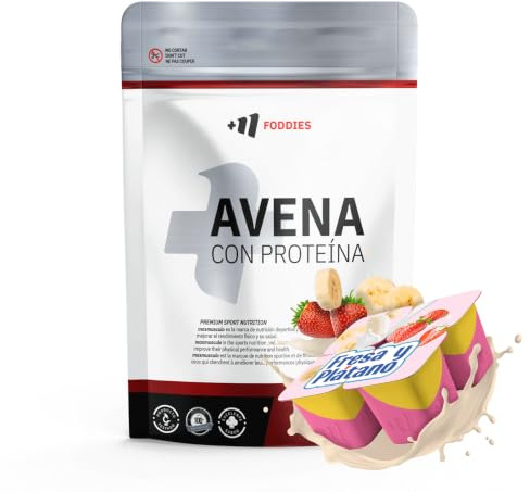 Masmusculo - Farine d’Avoine avec Protéine Whey 1 kg - Sans Sucres - Petit-Déjeuner Énergétique et Pré-Workout - Masse Musculaire - Riche en Fibres - Goût Fraise et banane