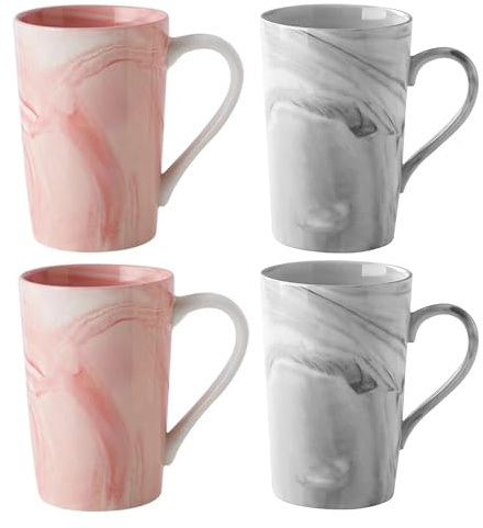 Pykrudo Ceramic Mugs Set of 4 Pieces,350ml Stoneware Cups for Coffee, Tea, and Mulled Drinks, Espresso,2Grey&2pink