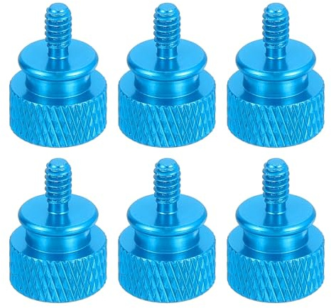 QUARKZMAN 6 Stück #6-32 UNC Aluminium PC Gehäuse Handschrauben Hellblau | 12x16mm Außendurchmesser x Höhe, Für PC Seitenwand Hauptplatine Montageschrauben, Handschrauben