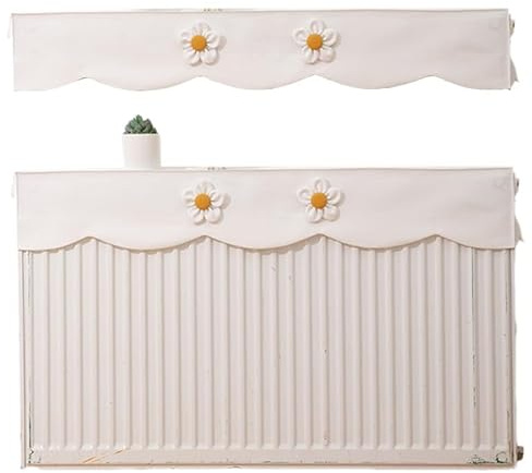 2 Pcs Floral Radiator Dust Cover, Soft Fabric Dustproof Heater Protector with Scalloped Edge, Cast Iron Radiators Covers for Home Decoration, 16'' to 95''(White,240cm/95in)