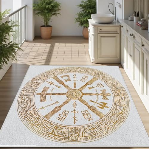 UUZEAI Wikinger-Zaubersymbol-Teppich 100x150cm, waschbar, Wohnzimmer, Esszimmer, Schlafzimmer, Essbereich, Schlafzimmer