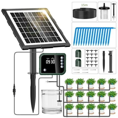 Forever Speed 350 Modalità Solar Automatic Drip Irrigation Kit con Controllore, Irrigazione a Goccia Automatica con 15 M per Giardini Kit Irrigazione Giardino per Giardini, Balconi, Piante in Vaso