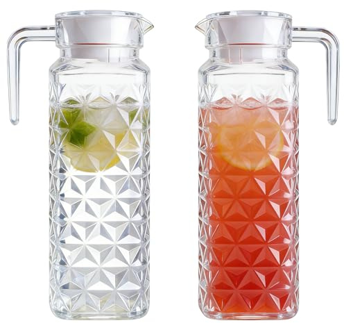 TOATELU 2 caraffe trasparenti con coperchio, 1,1 l, in acrilico, per tè freddo, con manico, caraffa per vino, caffè, acqua fredda e calda
