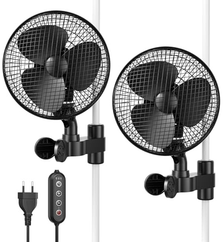 GJCrafts Grow Ventilator mit Clip 20W, 2 Geschwindigkeitsstufen, Oszillierender Klemmbar Mini Fan für Growbox, Growzelt, Zuhause im Schlafzimmer (2PCS)