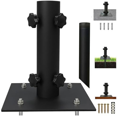 BONJUME Soporte Sombrilla, Base para Sombrilla de Jardín de Acero con Placa de Suelo Estable Soporte para Poste Ø25-38 mm Soporte Sombrilla Exterior para Jardín Balcón Terraza