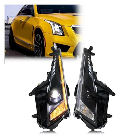 IEJPEQWW Scheinwerfer kompatibel for Cadillac ATS 2013–2019 Limousine [Halogen-Modell] Start-up-Animation, sequentielle Signal-Frontlampen-Baugruppe