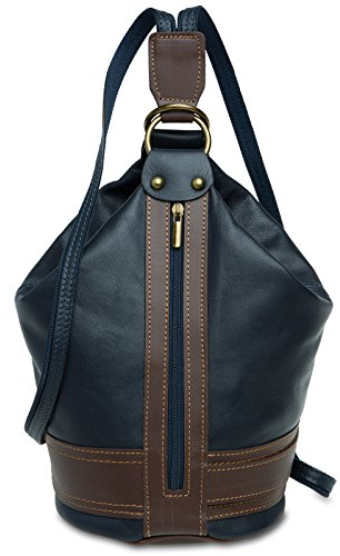 Caspar TL721 3-in-1 mittelgroßer Leder Rucksack Schultertasche Cross Body Bag, Farbe:dunkelblau, Größe:One Size