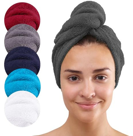 Class Home Collection Turban Handtuch mit Knopf - Haarturban aus Baumwolle - schnelltrocknendes & saugstarkes Handtuch mit Knopf für Damen - Frottee Haarhandtuch - Kopfhandtuch für Haare Anthrazit