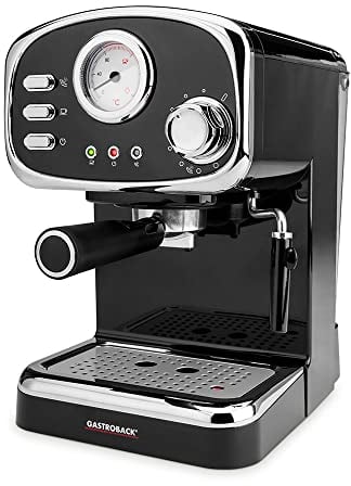 GASTROBACK 42615 Design Espressomaschine Basic, 1100 Watt, Schwenkbare Milchschaumdüse, professionelle Espressopumpe, Kunststoff, 1.25 liters, Schwarz, Silber