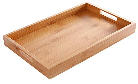 PURATEN Wooden Serving Tray with 2 Handles - Wood Ware Tray Tea Rectangular Home Water Kitchen Trays - Medium 30 X 20 X 4cm