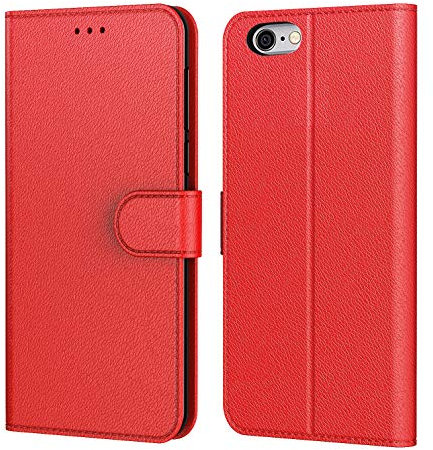 Tenphone Coque pour iPhone SE 2022 5G/SE 2020/6/6S/7/8, Pochette Housse de Protection Etui à Rabat Premium en Cuir PU [Fermeture Magnétique] Compatible avec (iPhone 6/7/8/SE (4,7), Rouge)