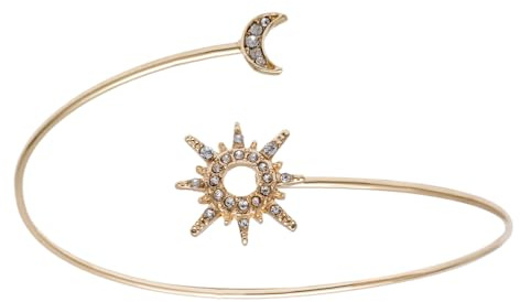 Holibanna Adjustable Arm Bracelet Sun and Moon Geometric Zirconia | Alloy Material, Golden, size: 8.00X8.00X1.60cm/3.14X3.14X0.63in, 1 X Arm Bracelet