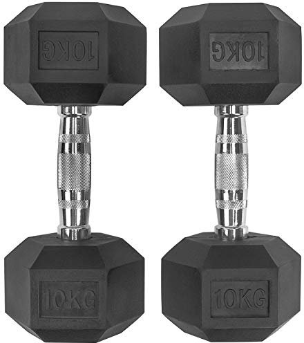 ACTIVE FOREVER 10kg Hanteln 2er Set, Gummi Hexagon Kurzhanteln, Gusseisen Hanteln