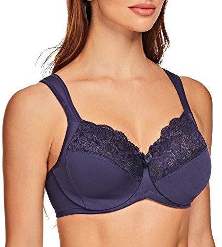 MELENECA Women's Minimizer Bra Full Coverage Plus Size Underwire Lace Comfort Cushion Strap Blue 40B