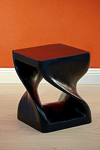 Kinaree Suar Massivholz Beistelltisch Twist – 30 cm Höhe, Farbe Schwarz – Handgefertigter Holz Beistelltisch aus massivem Suar Holz – Asiatische Möbel mit modernem Design