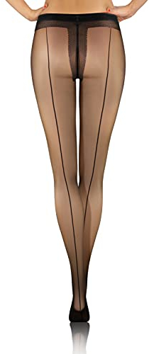 sesto senso 1 Pack Nahtstrumpfhose Damen Muster 20 Den Transparent Gemusterte mit Rückennaht Schwarz 4