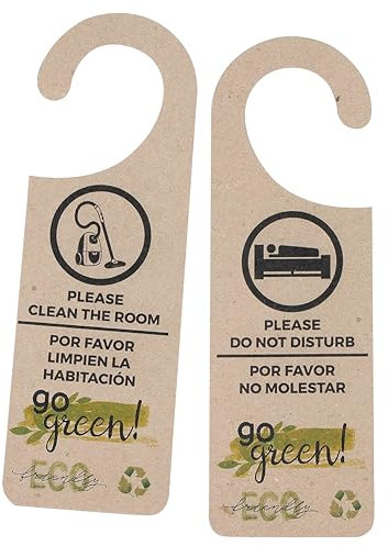 Colgador puerta 100% ecológico| inglés-español | Percha mensaje puerta| Set de 20 unidades 16x5 cm | Color neutro | Para hotel, oficina, puerta aseo y habitación
