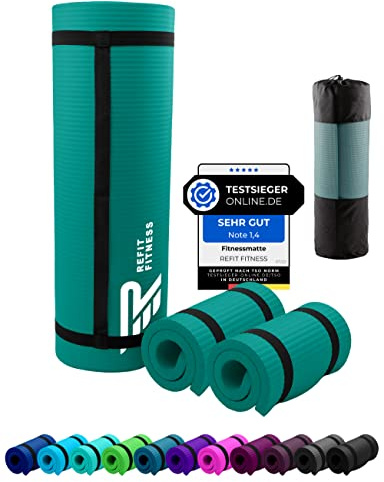 NBR Fitnessmatte Yogamatte 190 x 60 x 1.0 + Fitness Pad 25 x 61 x 1,5 cm Moosgrün Moss Green Sportmatte Gymnastikmatte Trainingsmatte rutschfest Matte Sport Yoga Knie Kniekissen Tragegurt