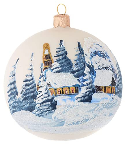 Addobbo Albero Natale vetro soffiato avorio paesaggio 100 mm