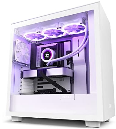 NZXT H7 - CM-H71BW-01 - ATX Mid-Tower Gaming PC-Gehäuse - Front USB-C Port - Tempered Glass Seitenteil mit Schnellspanner - Für Wasserkühlung ready - Weiß