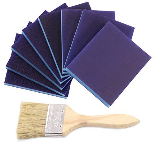Swpeet 21Pcs 4.72 x 3.9 x 0.47 Inch Blue #220 Grit Ultra Fine Wet and Dry Sanding Sponge Sanding Blocks and Wooden Paint Brush Assortment Kit, Soft Foam Sand Block Flexible Sanding Pads