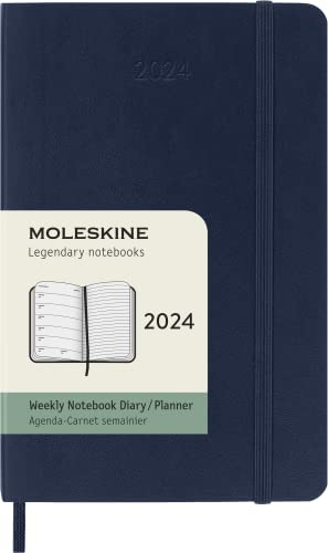 Moleskine Wochenplaner mit Platz für Notizen 12 Monate 2024, Planer 2024, Taschenformat 9x14, weicher Einband und elastischer Verschluss, Saphirblau
