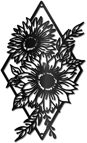 CREATCABIN Sunflower Wall Decor Black Metal Wall Art Flower Floral Rustic Sign Hanging Sculpture for Home Indoor Outdoor Farmhouse Bathroom Living Room Office Garden Kitchen Decorations 11.8 x 7 Inch