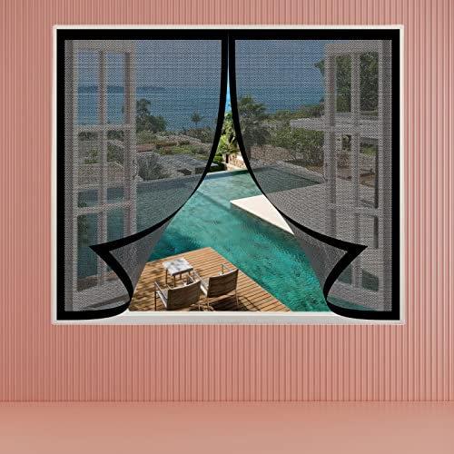 Moustiquaire Fenêtre 115 x 120 cm Filet Anti-Insectes Sans Perçage pour fenêtres coulissantes, Noir