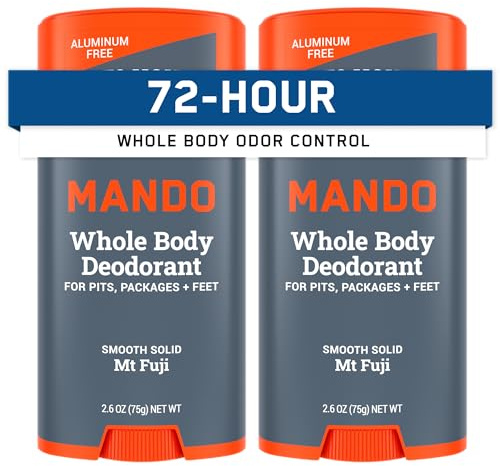 Mando Set med 2 deodoranter för män, mjuk och fast, luktkontroll efter 72 timmar, aluminiumfri, bakpulver, hudvänlig, 73,7 g