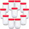 CENNET Pack of 12 Round 300ml Plastic Storage Jar With Screw Top Lids Red Airtight Food Containers BPA Free For Kitchen, Herb, Spices, Sweets Clear Canister pots