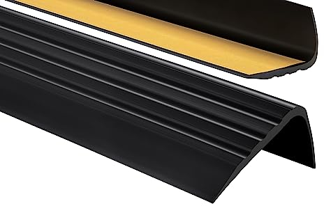 PerfectPVC PVC Treppenkantenprofil selbstklebend 65x40mm 2,00m Antirutsch-Profil Treppenprofile Kantenschutz Winkelprofil aus Kunststoff für Treppenstufen Treppen Schwarz