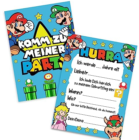 Nastami 5 x Einladungskarten Kindergeburtstag SUPER MARIO Einladungen Kindergeburtstag