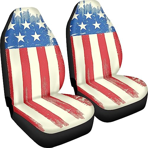 Poceacles Retro USA Flagge Druck Auto Sitzbezüge Vordersitze Auto Sitzkissenbezug Auto Innendekoration Vordersitz Eimer Abdeckung Protektoren