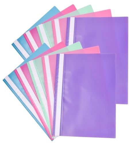 Pack of 10 A4 Project Folder Plastic Wallets Presentation Project Folders A4 Report, Document Files Transparent Cover, Document Organiser Holder Case Plastic with 2 Hole Binding Blip 5 Colors