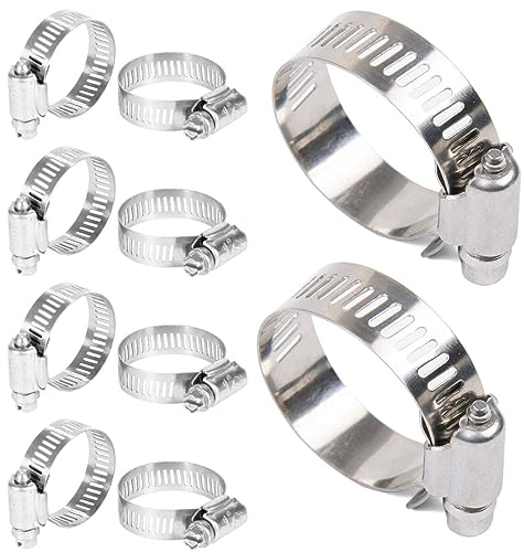 JOCXZI Hose Clamps Stainless Steel Set, Hose Clamps Set, Clips Pipe Clamps Assortment Kit, Adjustable Stainless Steel Hose Clamps (27-51 mm) for Home Gas Pipe, Water Pipe, Pond, Garden, Pack of 10