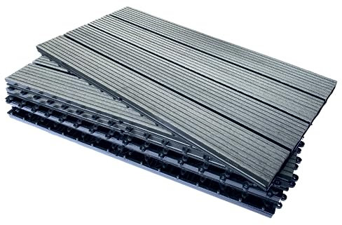 CLICK-DECK Composite Decking Tiles | Patio, Balcony, Concrete, Hot Tub Deck Tiles | 30x60cm Square Connect Flooring | Easy Installation | Low Maintenance | Great Drainage (144x Deck Tiles, Grey)
