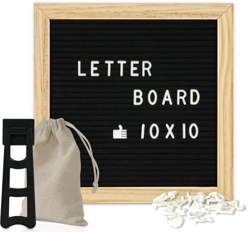 4 THOUGHT 10x10 Felt Letter Board with Stand with Wooden Frame, Oak