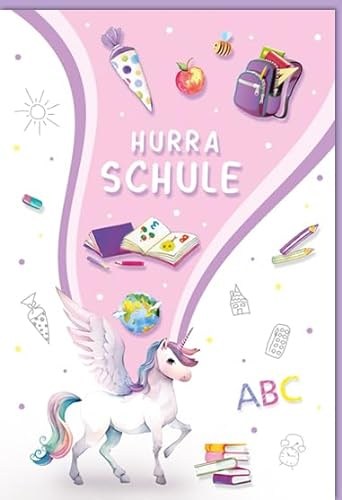 KE - Einschulungskarte mit Einhorn-ABC Motiv, B6 Format 17,0 x 11,5 cm, inklusive Umschlag, perfekt für den ersten Schultag, coole und einzigartige Karte zur Einschulung.