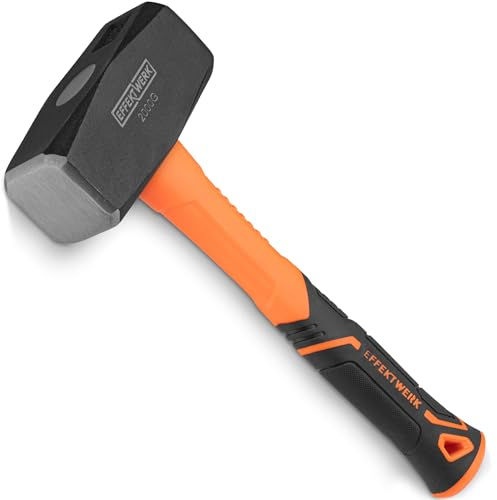 EffektWerk - Martello a mazza - 2 kg / 4,4 libbre - Piccola mazza con manico di gomma in fibra di vetro da 24 cm e testa in acciaio forgiato per i lavori di demolizione