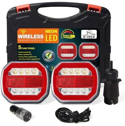 D-TECH Kabellos led rückleuchten anhänger mit magnet,Kabelloser Leuchtensatz mit dynamischem Blinker,12V 24V Universal Wiederaufladbare LED Rückleuchten Kabellos Magnetisch Akku Rücklicht Anhänger