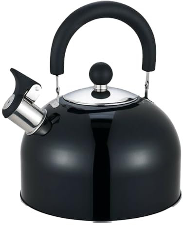 Flamefield Whistling Kettle Black - Sleek Modern Design, Durable Stainless Steel, Heat-Resistant Phenolic Handle, Versatile for All Cooktops, Ideal for Home & Outdoor, Elegant Black Finish