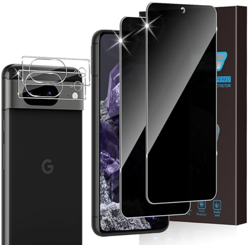 Aerku Sichtschutz Schutzfolie für Panzerglas für Google Pixel 8, Anti-Spähen Privatsphäre Schützen mit Kameraschutz [2+2 Stück], 9H Härte, Anti-Spy Privacy Sichtschutzfolie