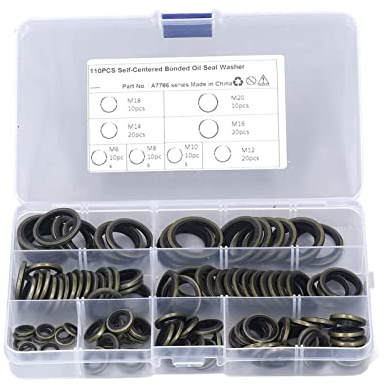 Nylon Washers, 110 Pcs Oil Seal Washer Round Metric Flat Washers M6 M8 M10 M12 M14 M16 M18 M20 Rubber Bonded Seal Oil Gasket Metal Sealing Washer for Home Decoration