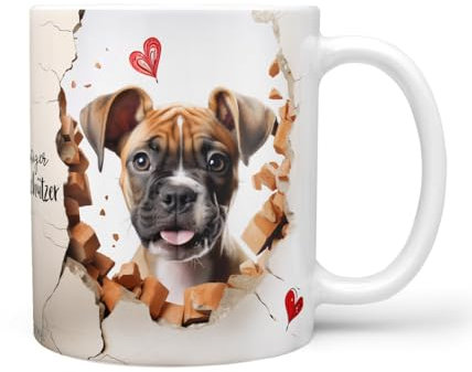 Hunde-Tasse: Liebe zum Haustier | Kaffee-Tasse | Geschenk für Hundeliebhaber Hundebesitzer | Haustierliebe | Geschenkidee | Keramik 330ml (Deutscher Boxer)