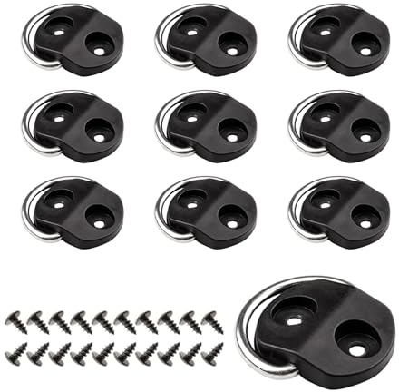 VEHIRIE 10 Pezzi Anello di Ancoraggio in Acciaio Inossidabile per rimorchi, Pieghevole, con Carico Fissaggio per Auto, Kayak, Nero