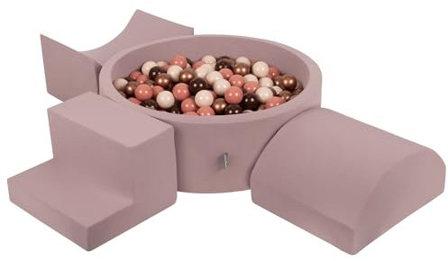KiddyMoon Spielplatz Aus Schaumstoff Mit Rund Bällebad (300 Bälle) Ballgruben Für Babys Spielbad Hindernisläufen, Erikafarben:Braun/Kupferrot/Pastellbeige/Lachsfarben