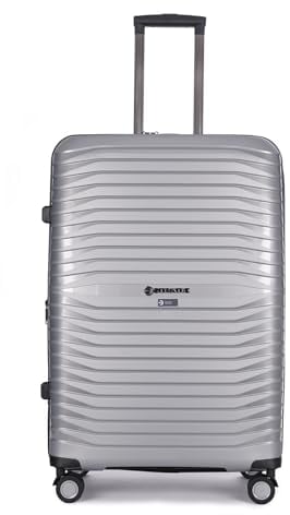 Stratic Bright+ Hartschalen-Koffer Trolley Koffer groß Reisekoffer, wasserabweisend, 4 Rollen, erweiterbar, TSA-Schloss (Größe L, Silver)